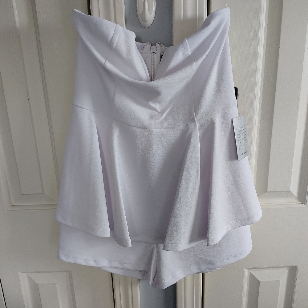 Bebe Strapless White Peplum Romper M - Picture 3 of 7